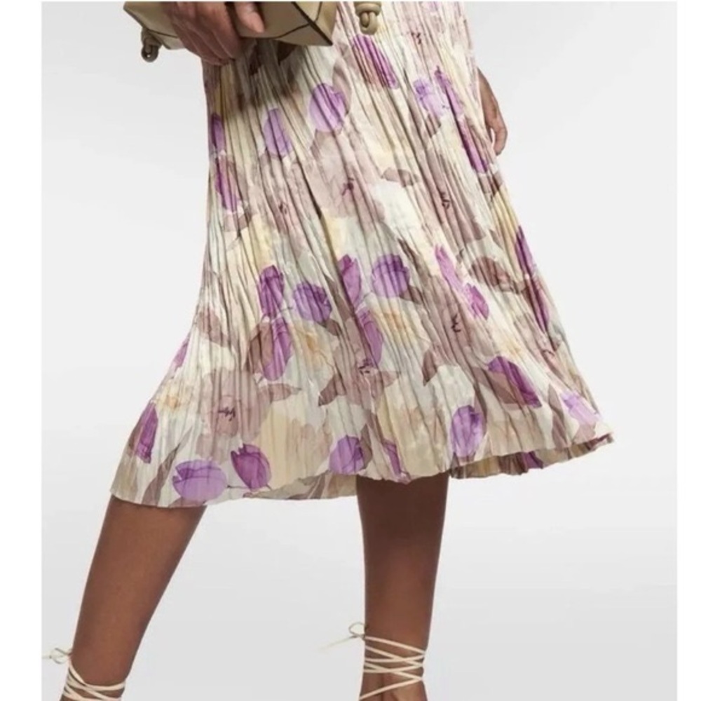 VINCE Nouveau Magnolia Crushed Satin Cami Midi Dress M Pleated Floral Print - Picture 4 of 7